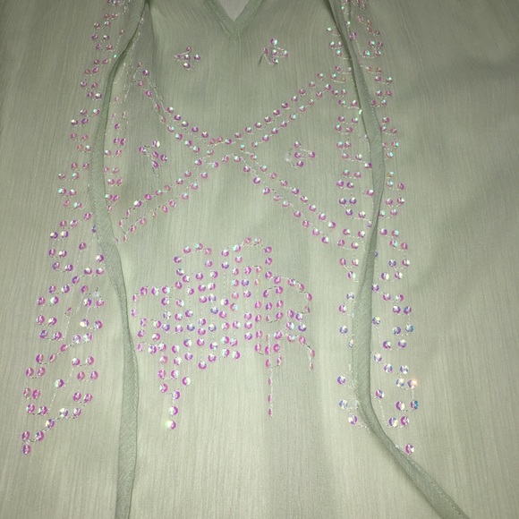 Chico's Women's Sheer Green SS Top Size 1 - Picture 3 of 6